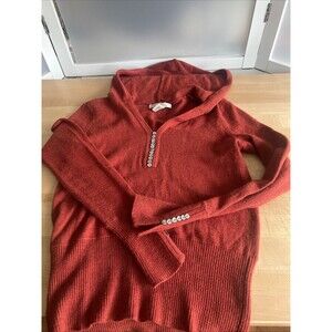 Sarah Spencer Hooded 100% Italian Merino Wool Sweater S Rust